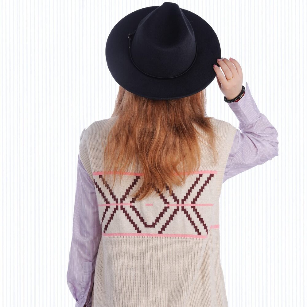 9124 Fedora Hat Wide Brim Fedora Retro Black Floppy Wool Felt Hat with Belt - Picture 7 of 7